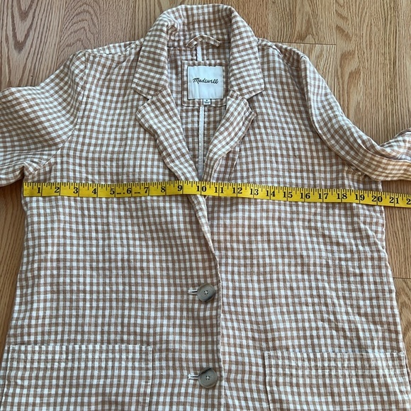 Madewell medium tan and white gingham dorset linen blazer. - Picture 10 of 11